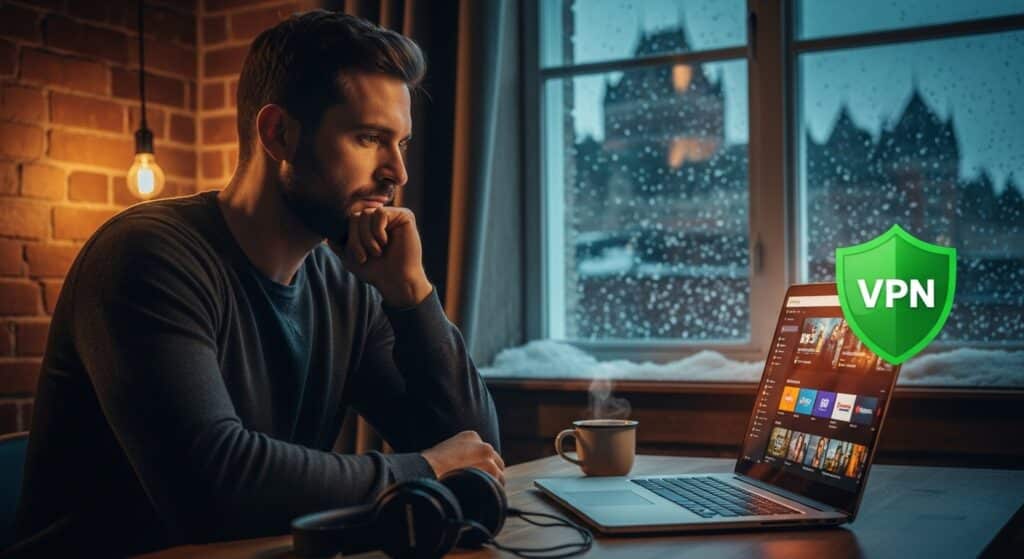 meilleur IPTV légal au Canada – utilisateur utilisant VPN intégré pour protéger son service IPTV