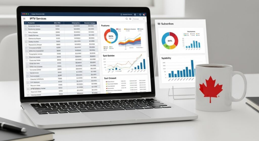 tableau comparatif des meilleurs services IPTV Brampton sur ordinateur portable
