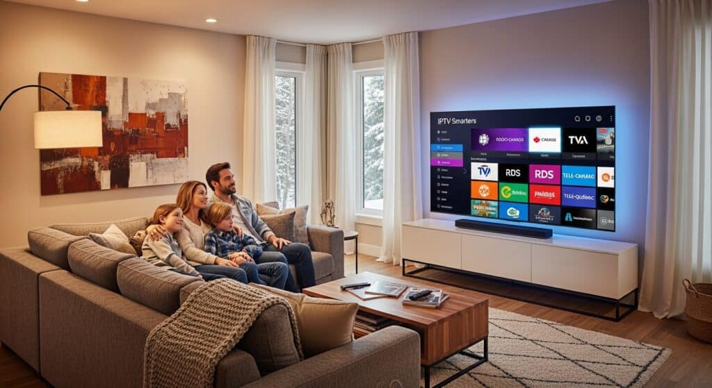 Interface de l’application IPTV Smarters sur Smart TV au Québec.